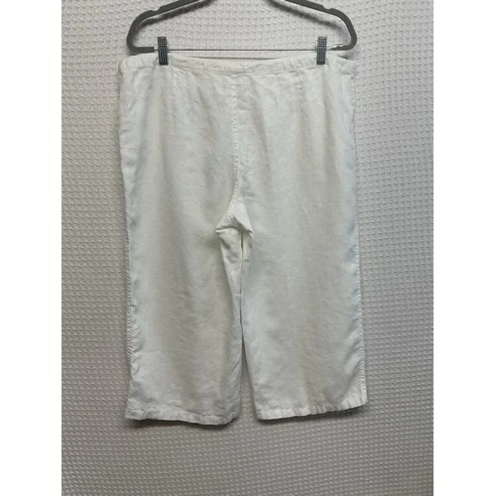 London‎ Jean White Lagenlook Wide Leg Capri Pants Women Large China 100% Linen